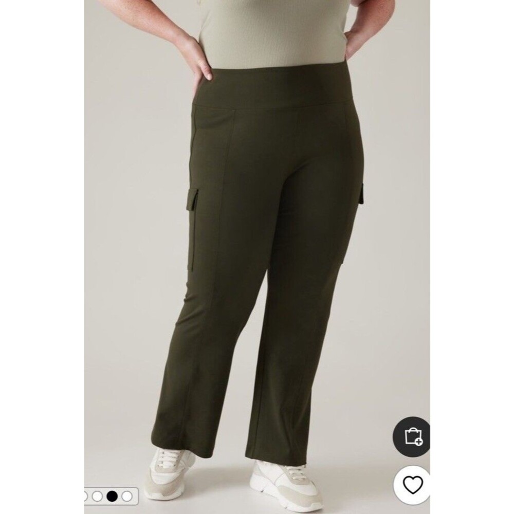 Athleta Delancey Straight Cargo Pant XL Green High Rise Stretch Wide Leg
